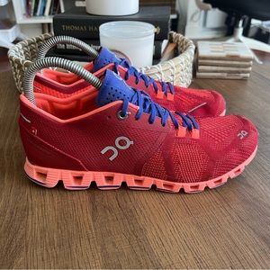 On Cloud X Swiss Engineering Red Flash Blue Running Shoes Womens Size 7.5